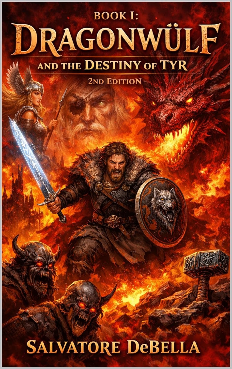 Dragonwülf Book I: The Destiny of Tyr by DragonwulfSaga, featuring a fantasy cover with a mythical dragon and heroic characters.